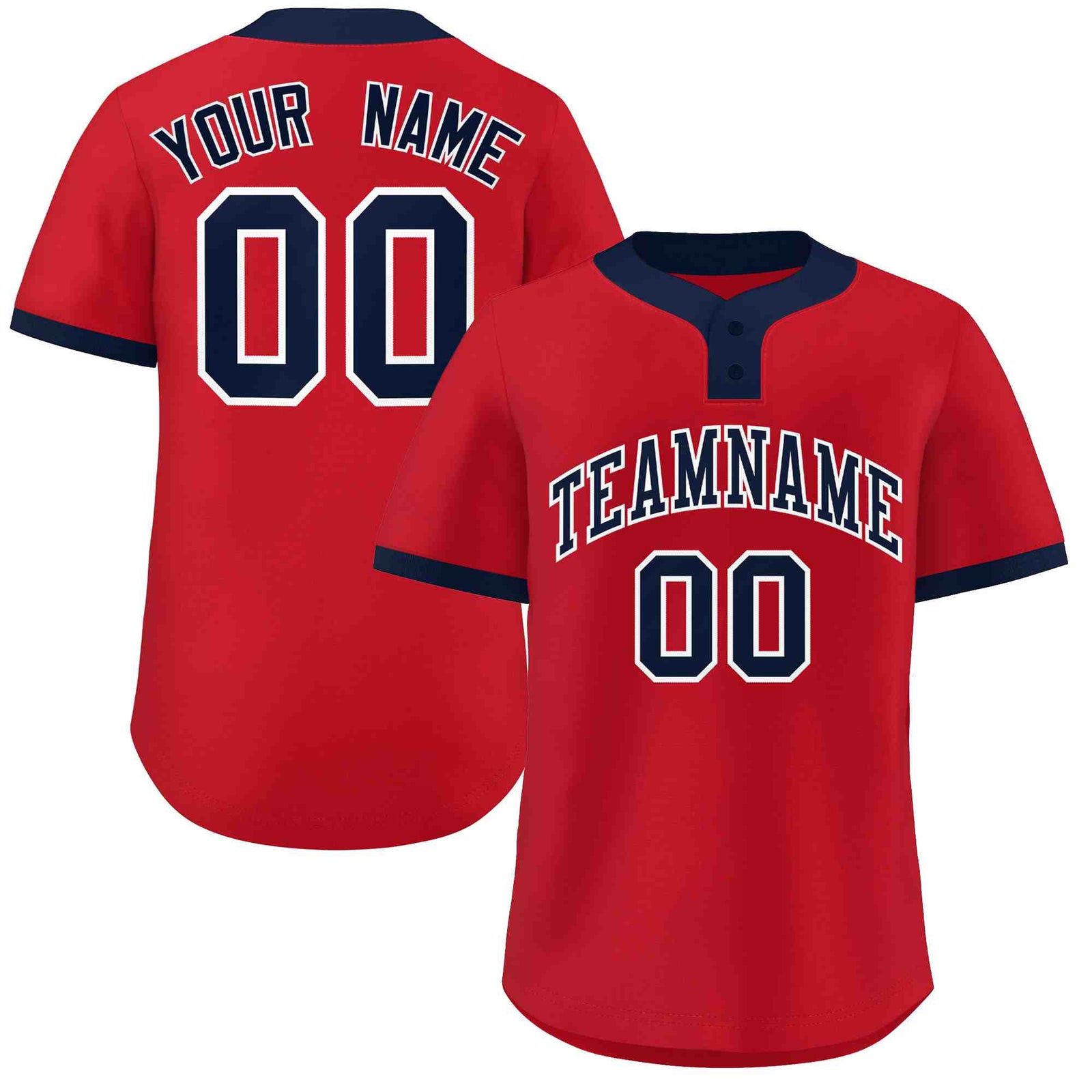 Custom Red Navy-White Classic Style Authentic Two-Button Softball Jersey