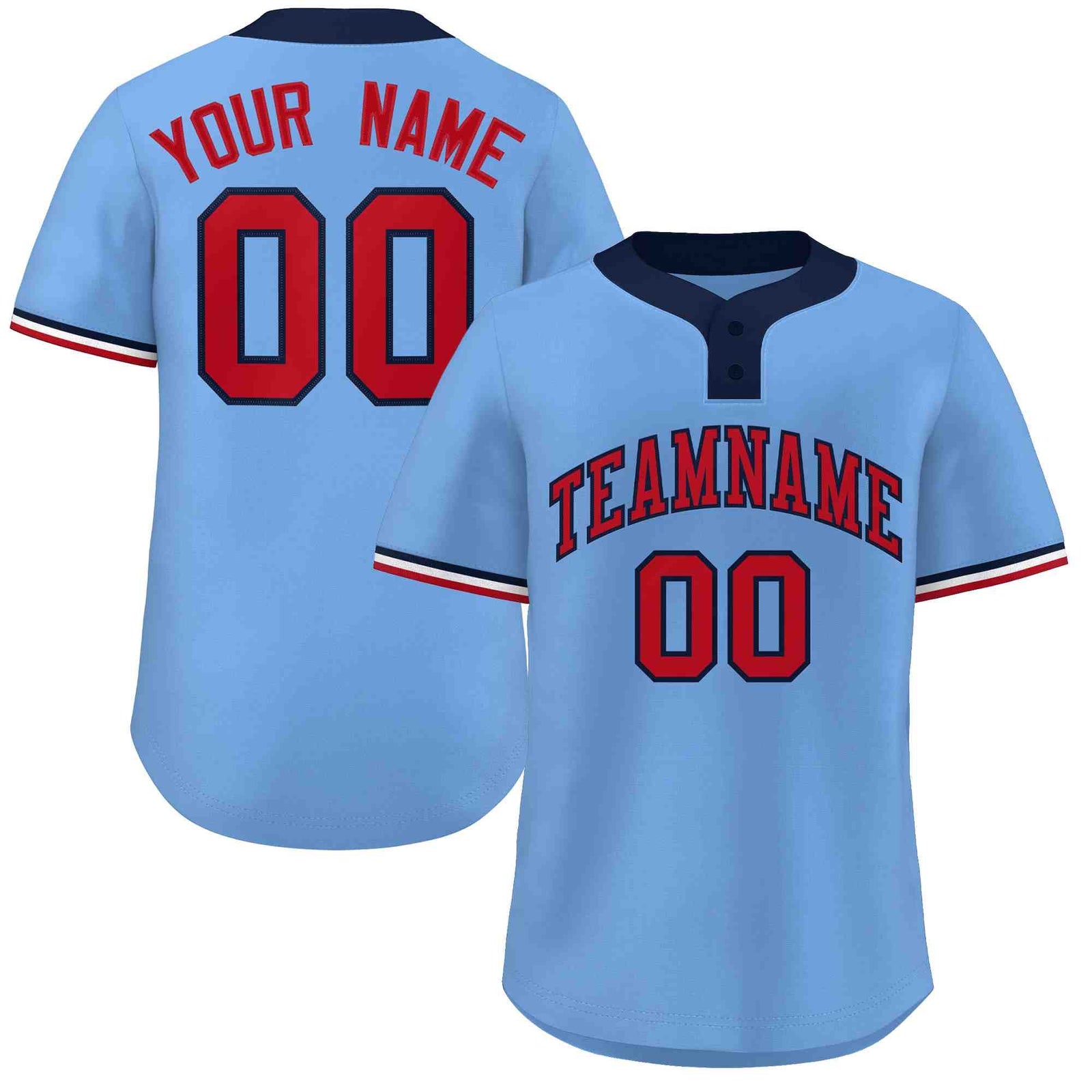 Custom Light Blue Red-Navy Classic Style Authentic Two-Button Softball Jersey