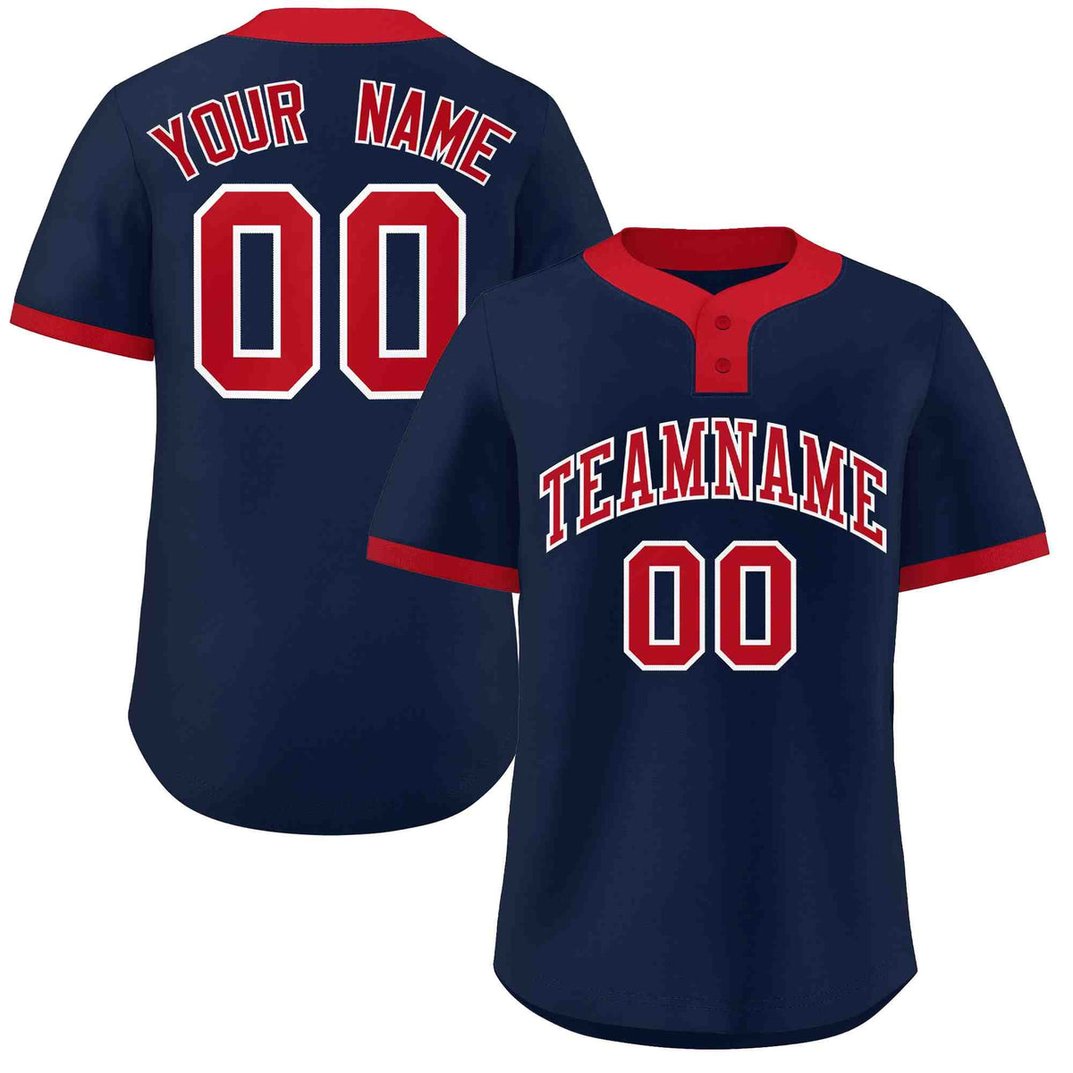 Custom Navy Red Classic Style Authentic Two-Button Softball Jersey