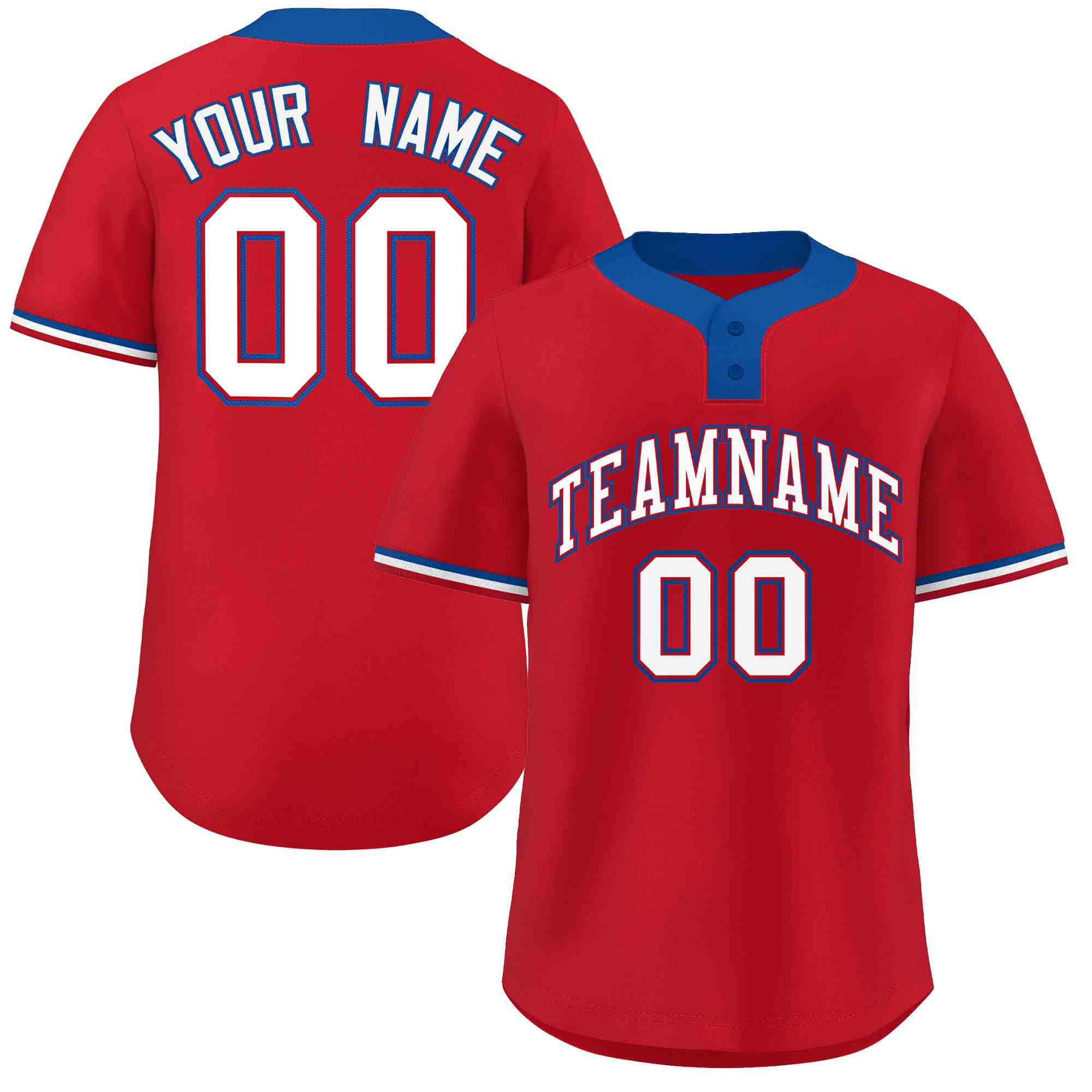Custom Red White-Royal Classic Style Authentic Two-Button Softball Jersey