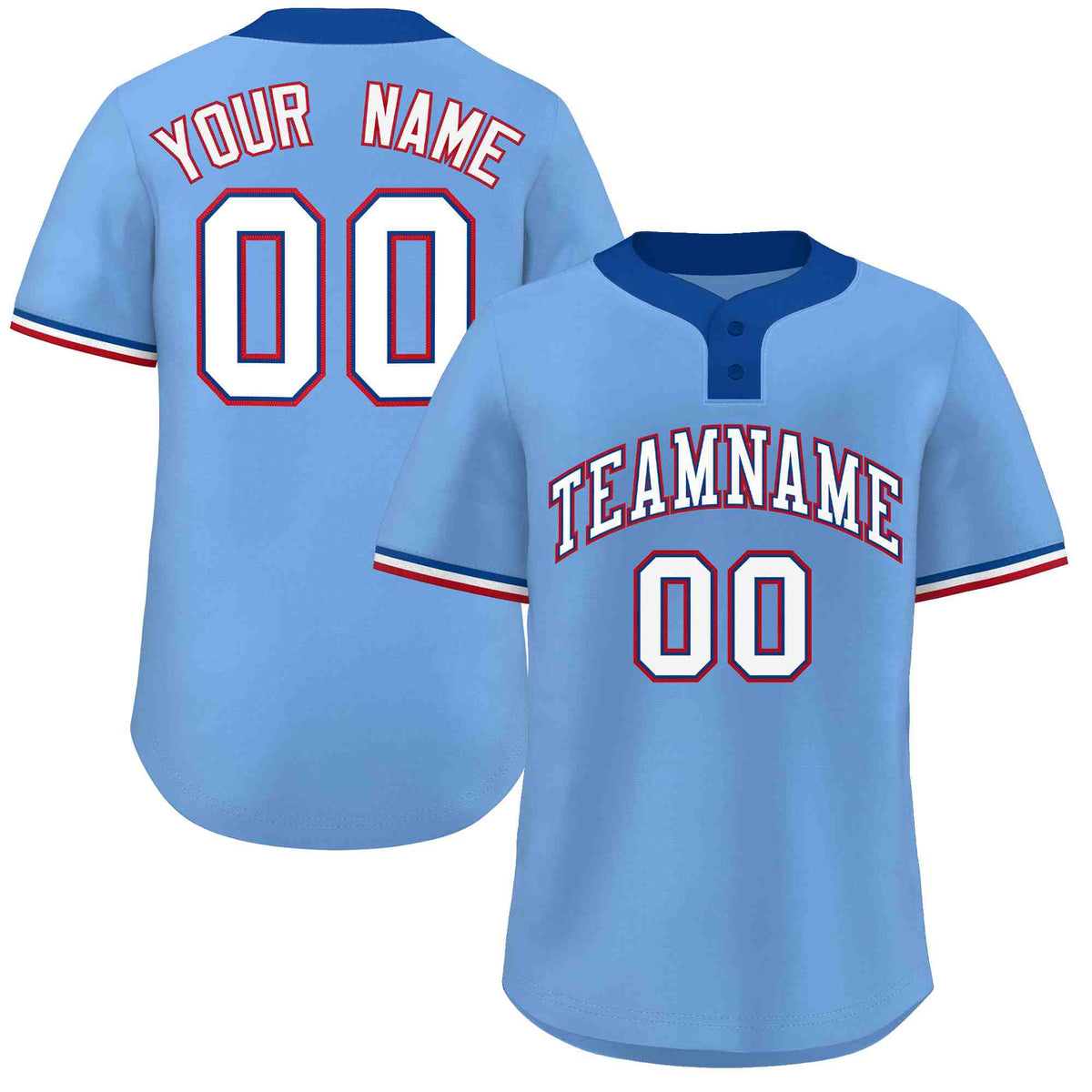 Custom Light Blue White-Red Classic Style Authentic Two-Button Softball Jersey