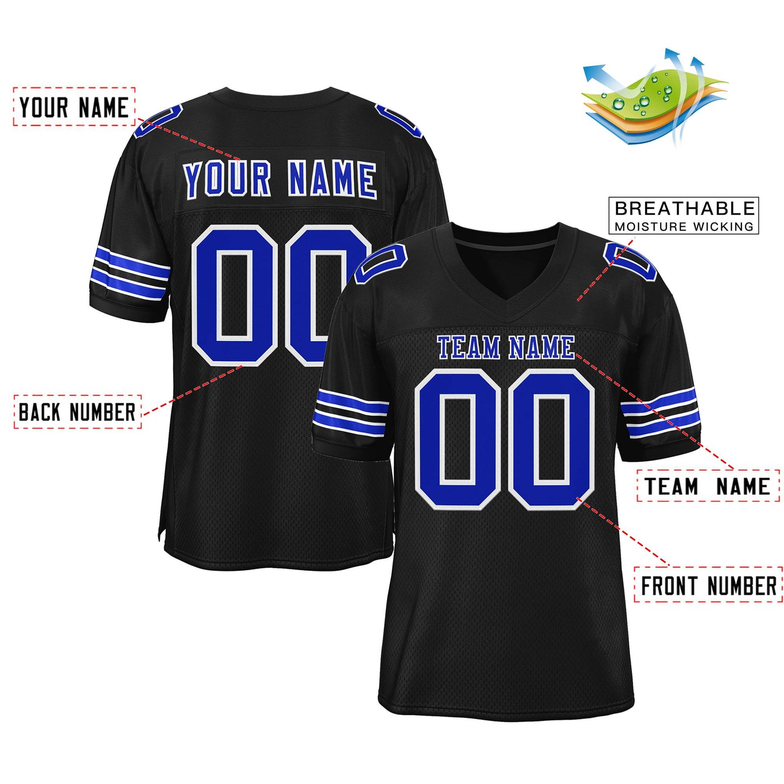 Custom Black Royal-White Classic Style Mesh Authentic Football Jersey