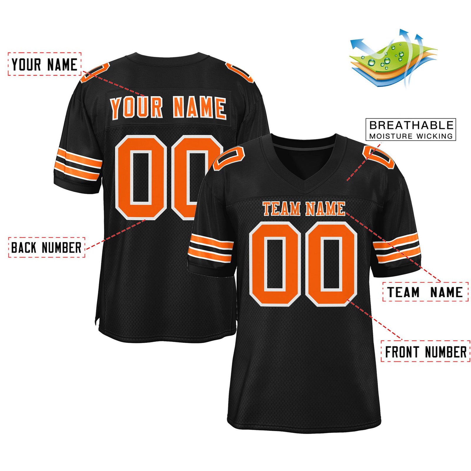 Custom Black Orange-White Classic Style Mesh Authentic Football Jersey