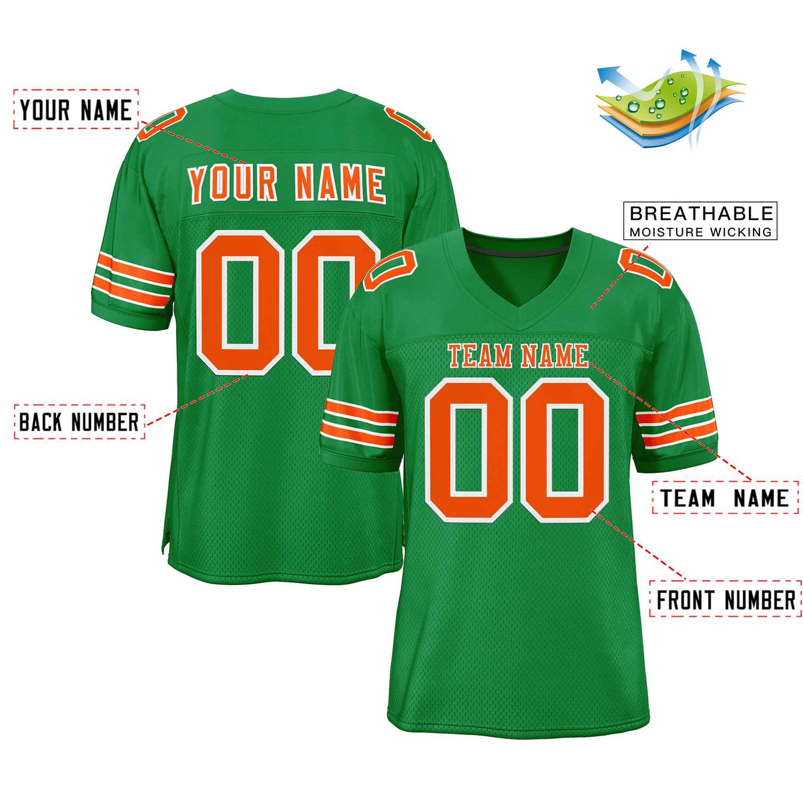 Custom Kelly Green Orange-White Classic Style Authentic Football Jersey