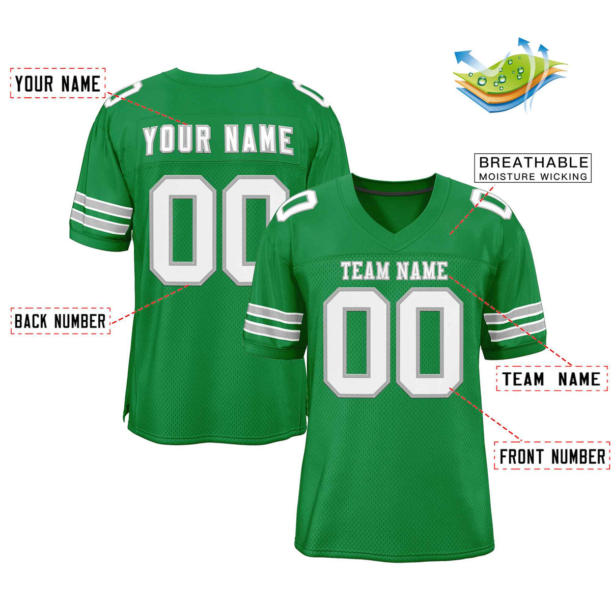 Custom Kelly Green White-Gray Classic Style Authentic Football Jersey