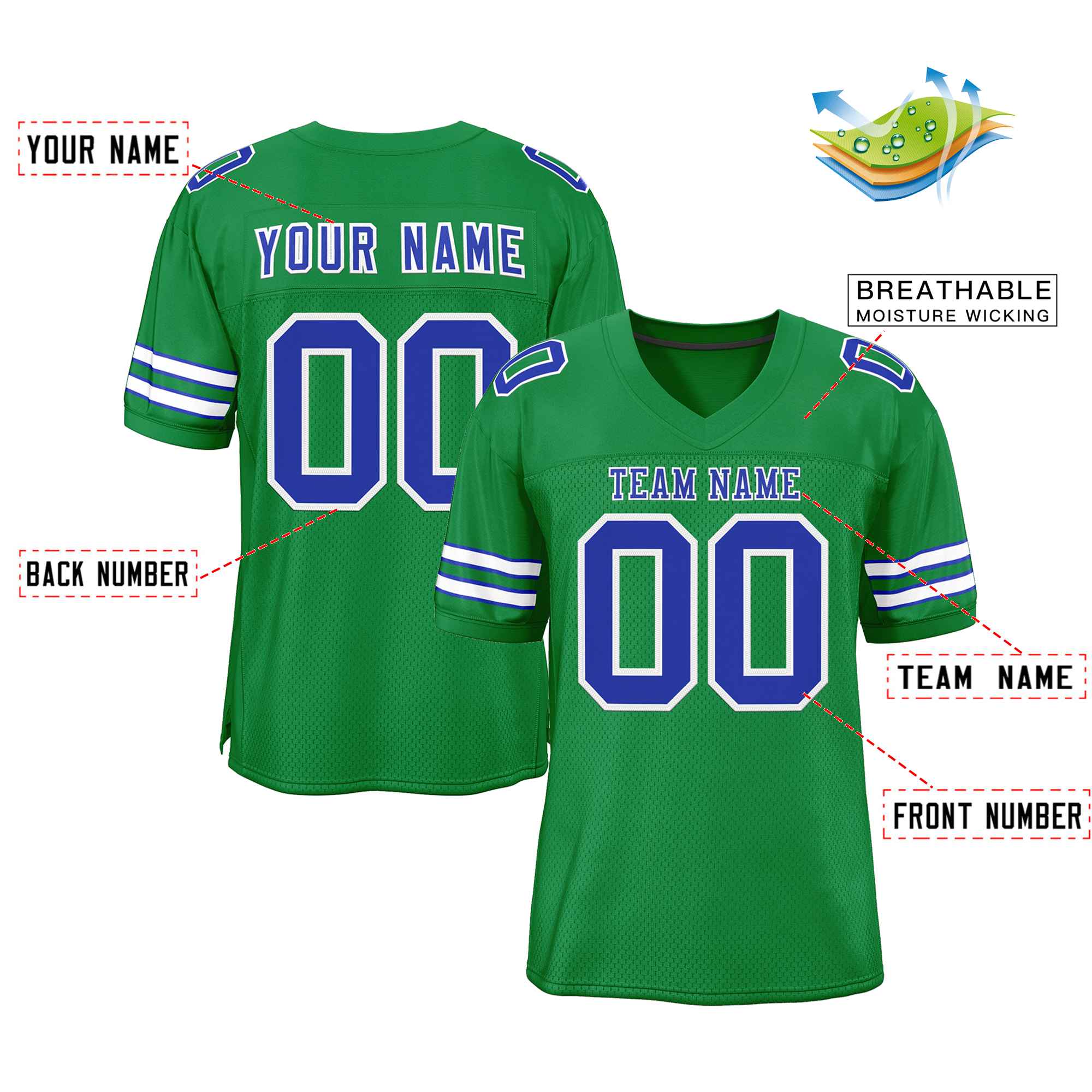 Custom Kelly Green Royal-White Classic Style Authentic Football Jersey