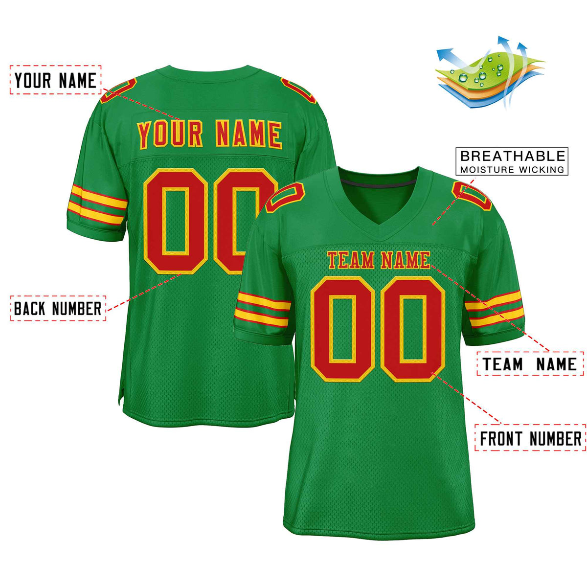 Custom Kelly Green Red-Gold Classic Style Authentic Football Jersey