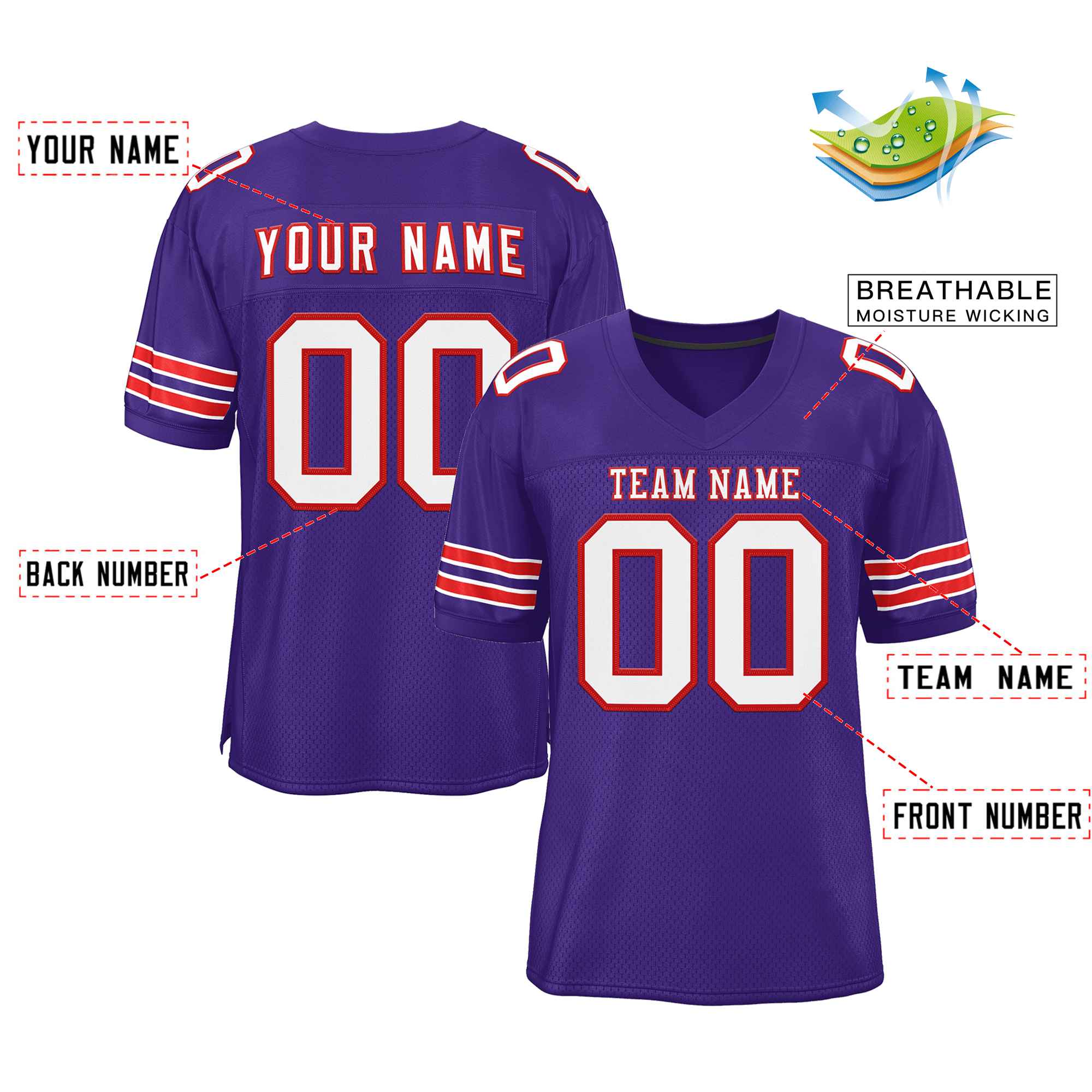 Custom Purple White-Red Classic Style Authentic Football Jersey