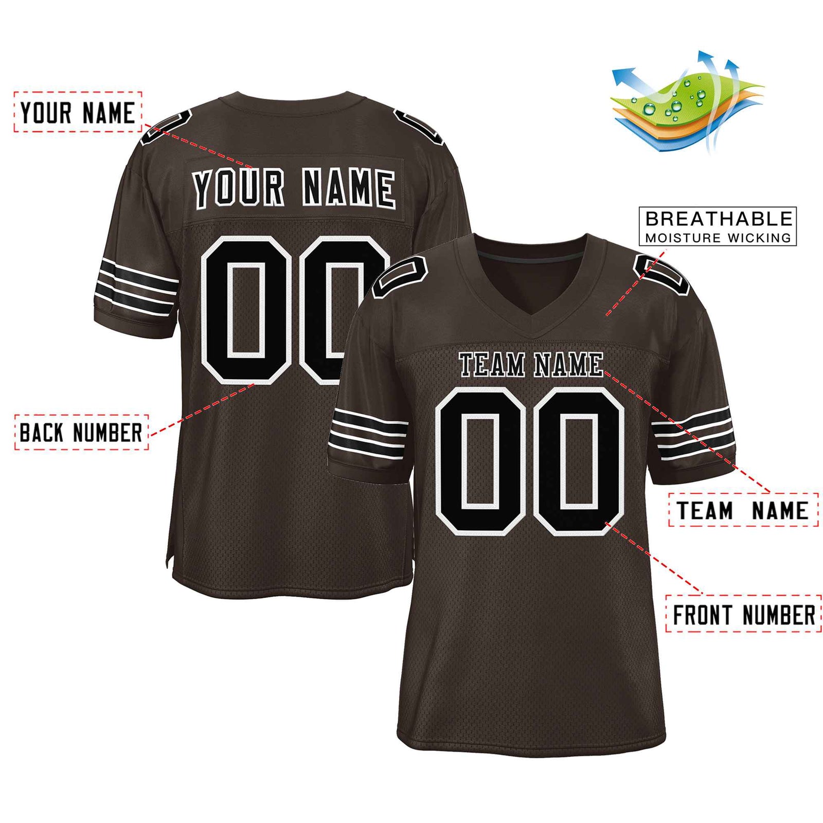 Custom Brown Black-White Classic Style Authentic Football Jersey