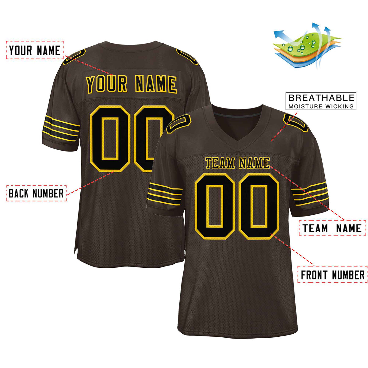 Custom Brown Black-Gold Classic Style Authentic Football Jersey