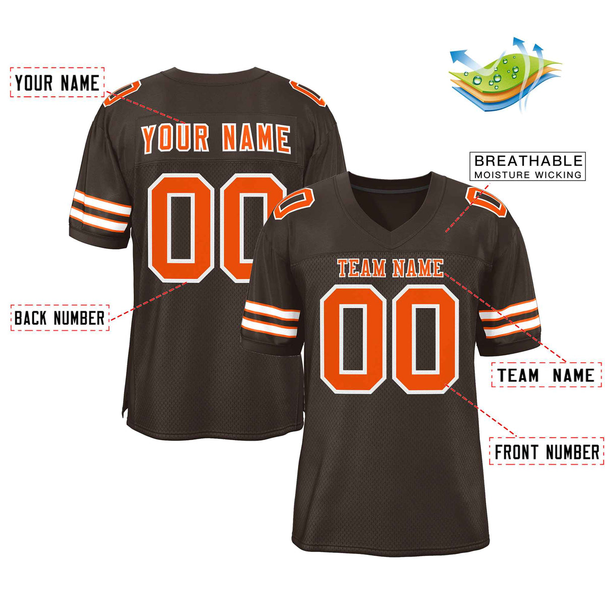Custom Brown Orange-White Classic Style Authentic Football Jersey
