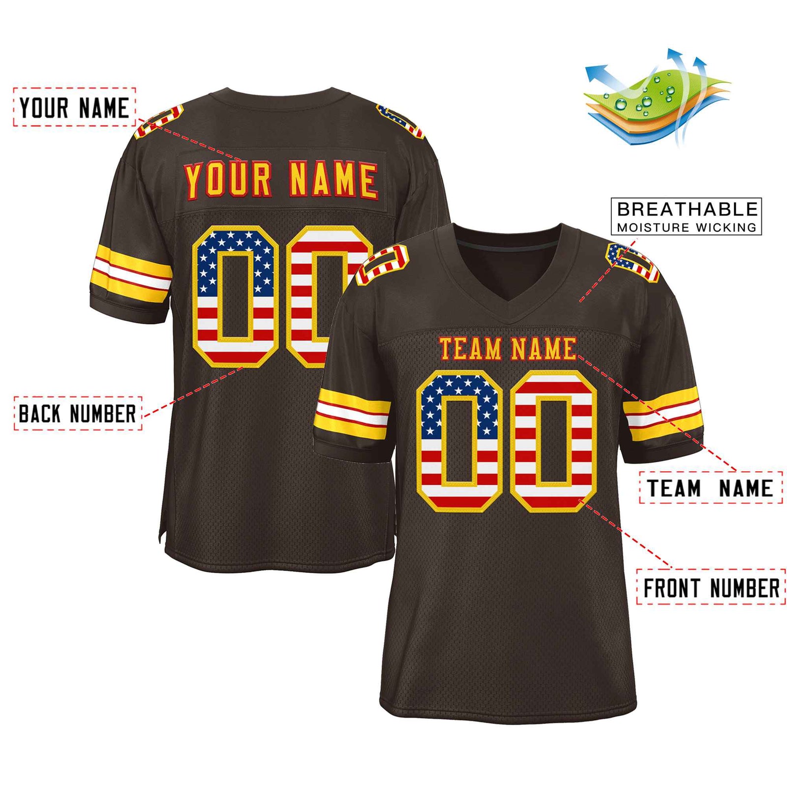 Custom Brown Gold-Red Classic Style Authentic Football Jersey