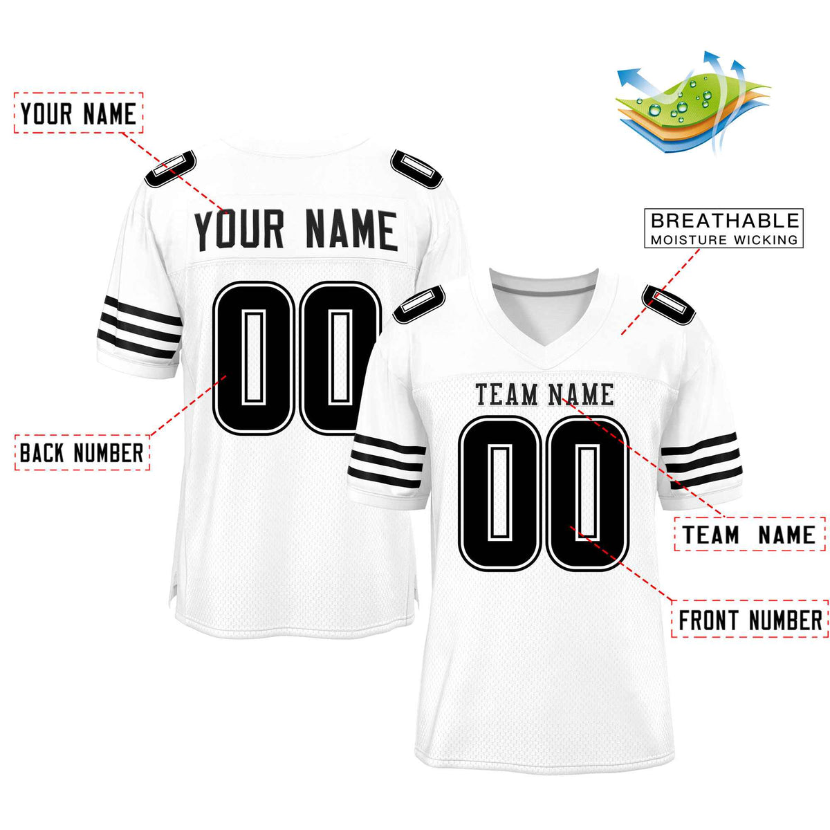 Custom White Black Classic Style Mesh Authentic Football Jersey