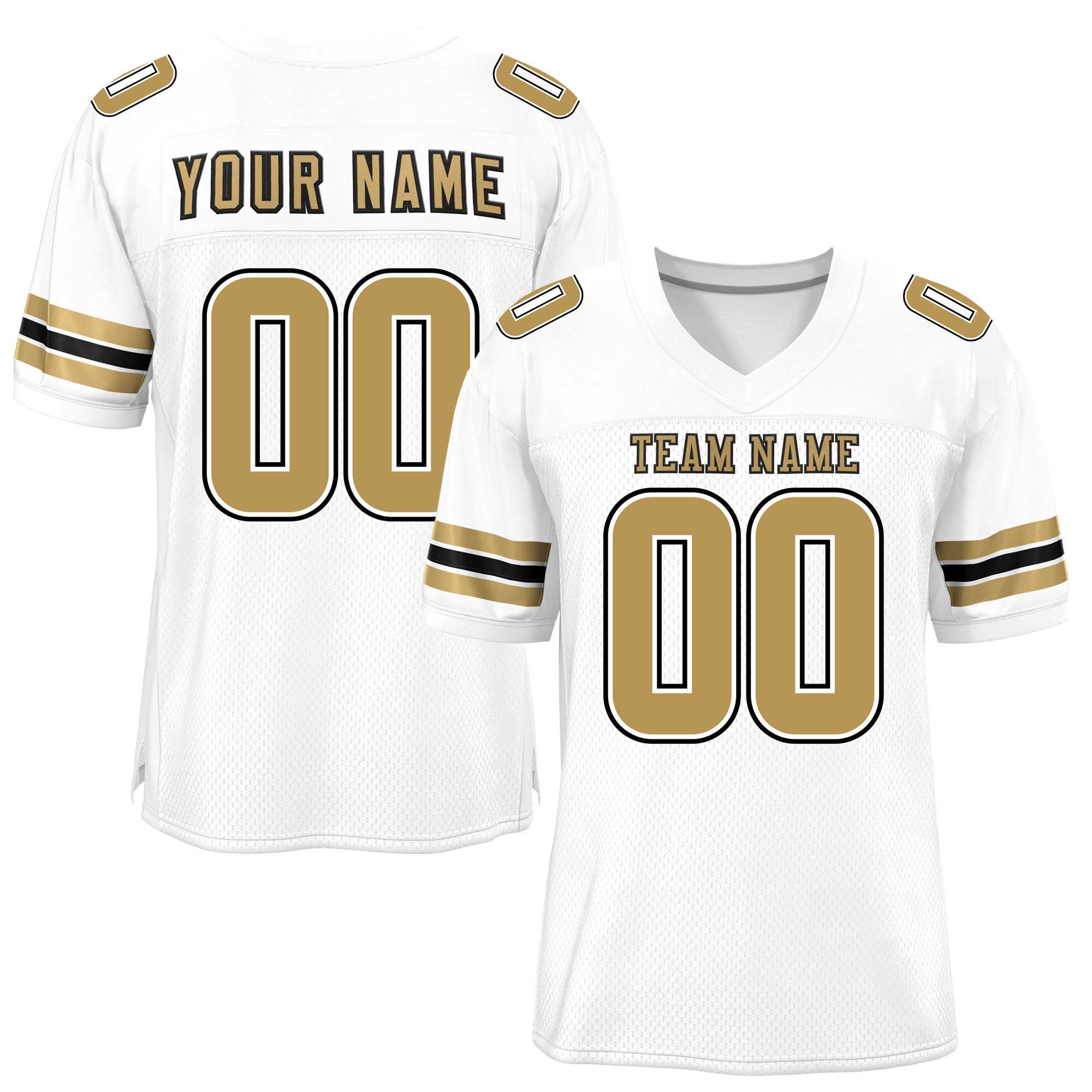 Custom White Old Gold-Black Classic Style Mesh Authentic Football Jersey