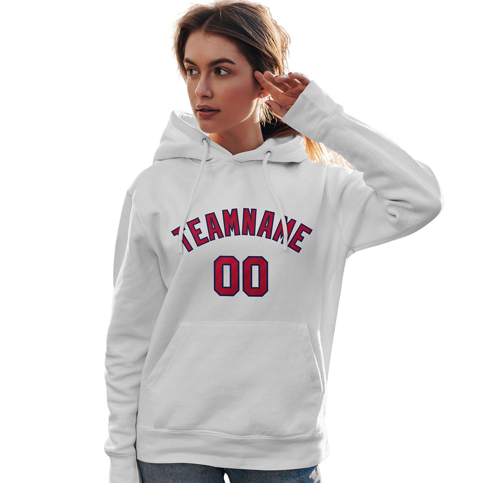 Custom White Red-Navy Classic Style Personalized Sport Pullover Hoodie