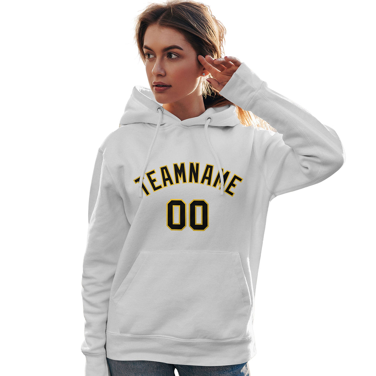 Custom White Gold-Black Classic Style Personalized Sport Pullover Hoodie