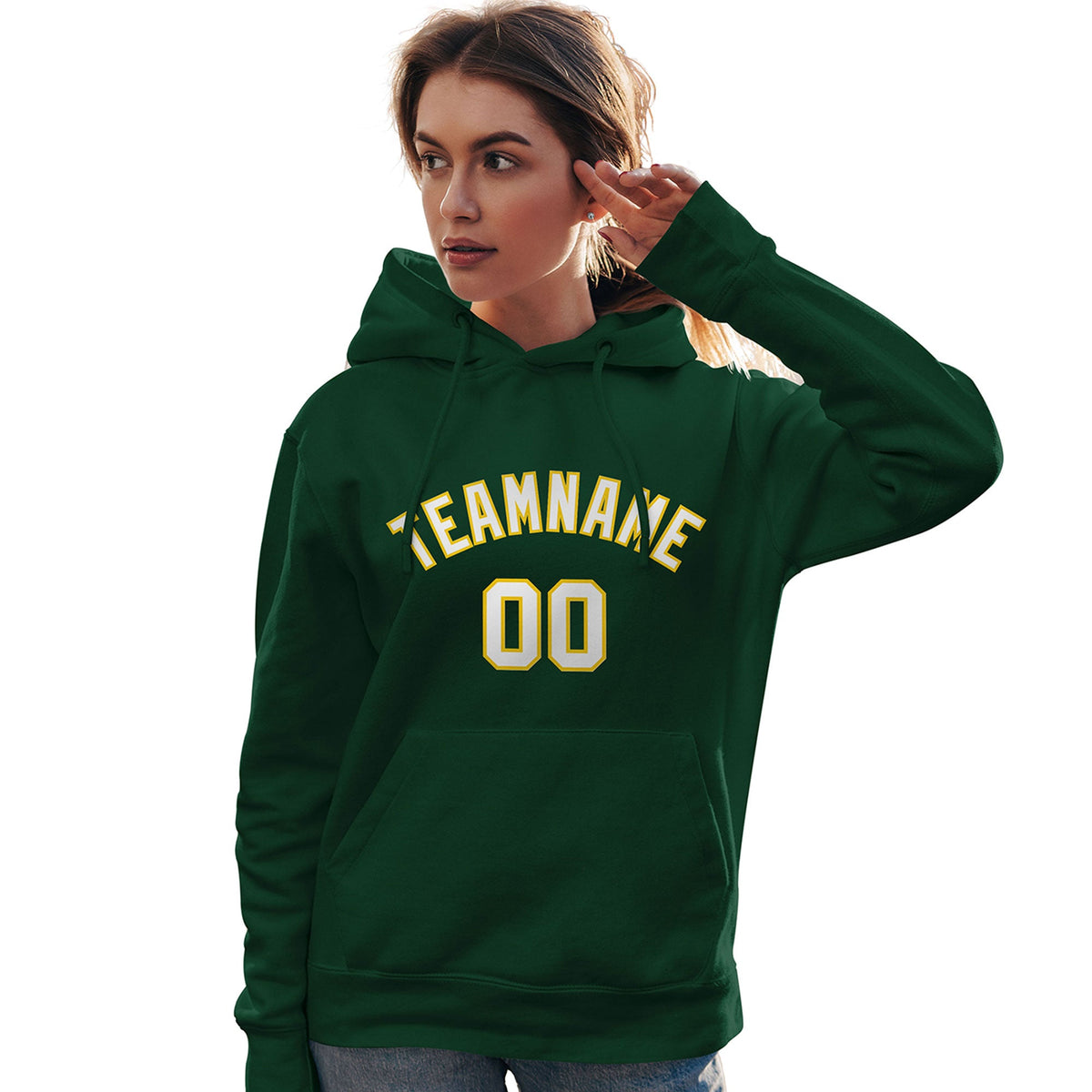 Custom Kelly Green White-Gold Classic Style Personalized Sport Pullover Hoodie