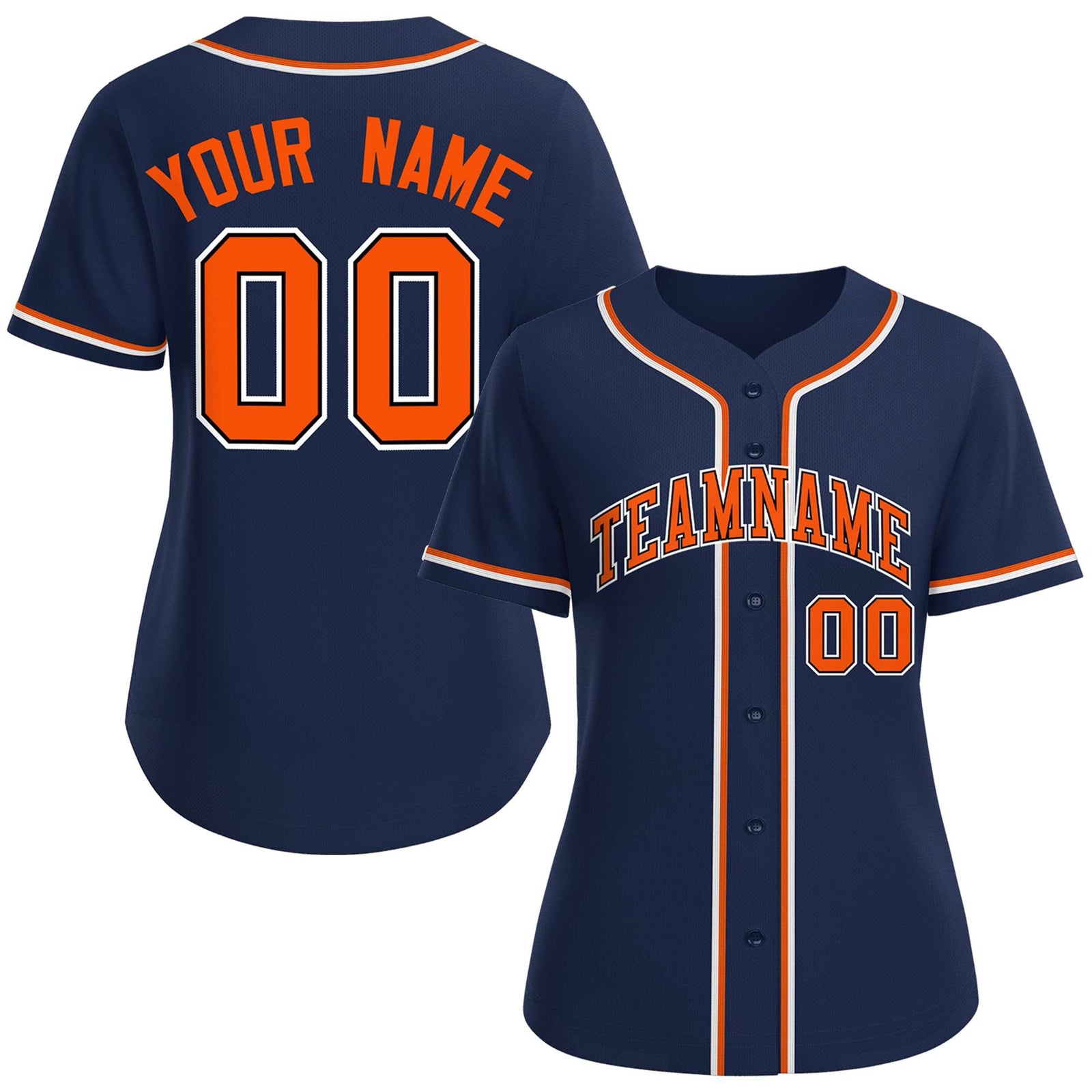 Custom Navy Orange-Black Classic Style Baseball Jersey For Women