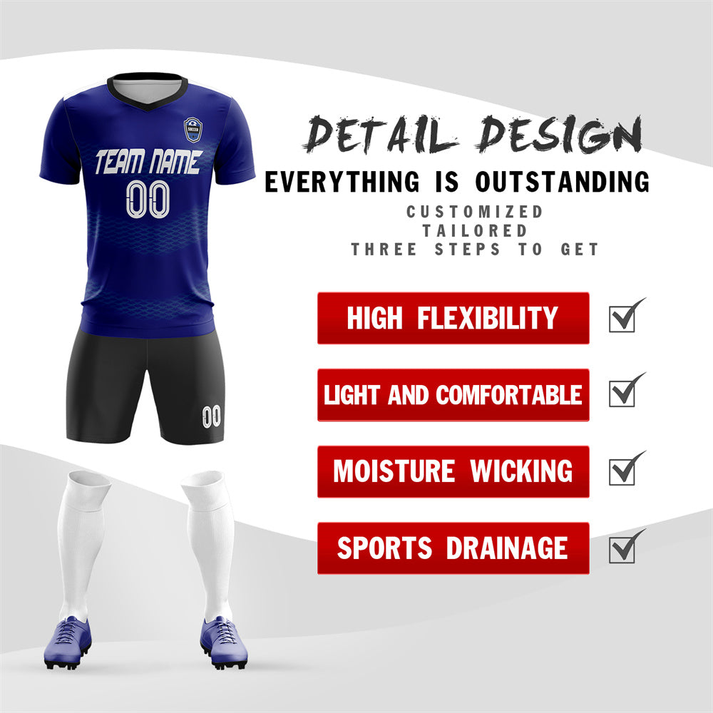 Custom Navy Black Soft Training Uniform Soccer Sets Jersey