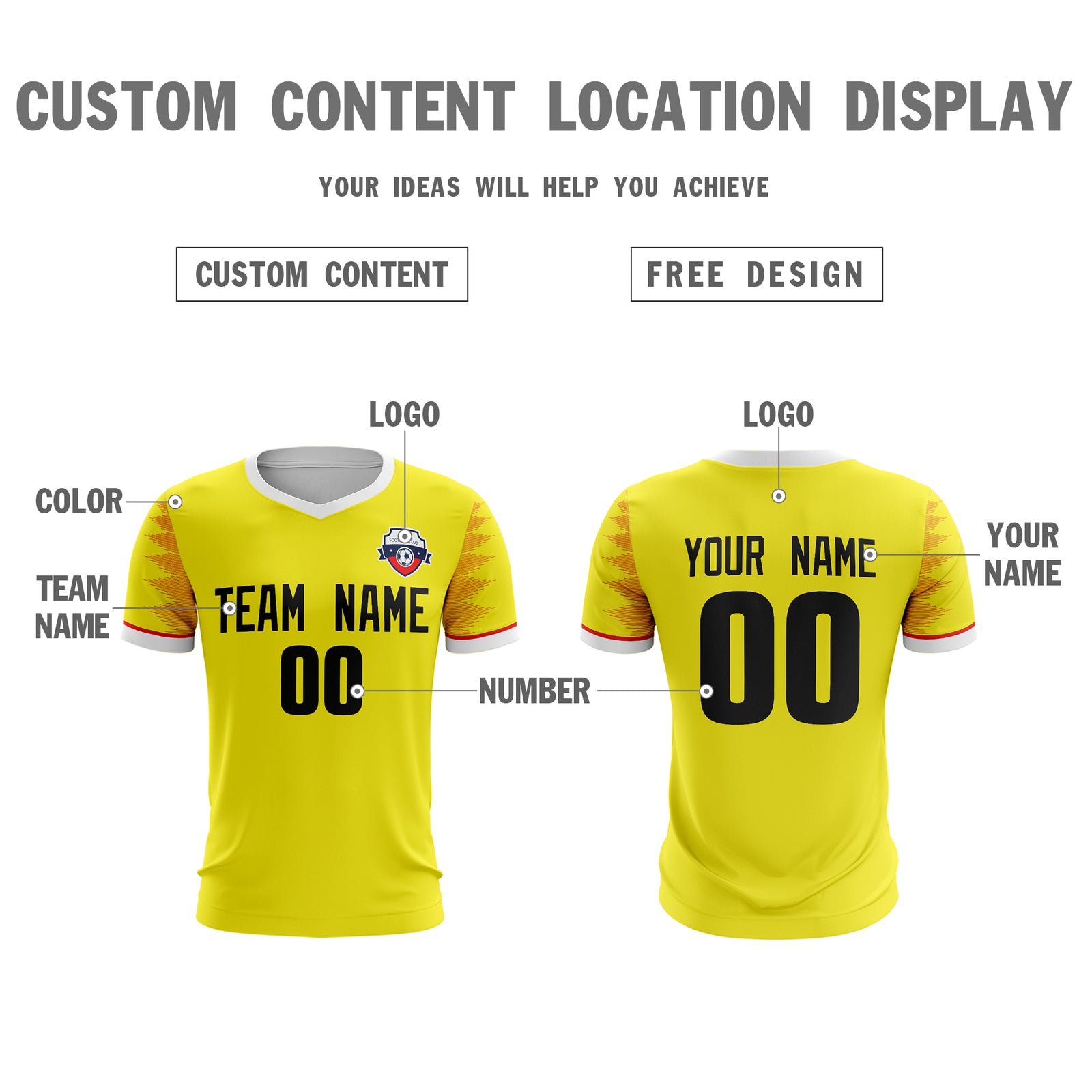 Custom Yellow Black Sport Soccer Tops Jersey