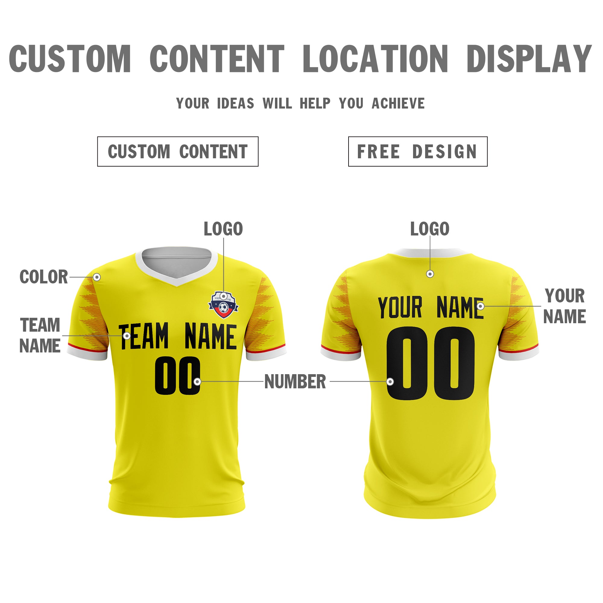 Custom Yellow Black Sport Soccer Tops Jersey