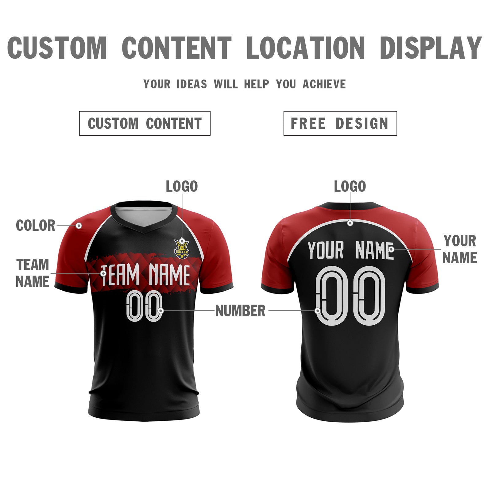 Custom Black Red-White Sport Soccer Tops Jersey