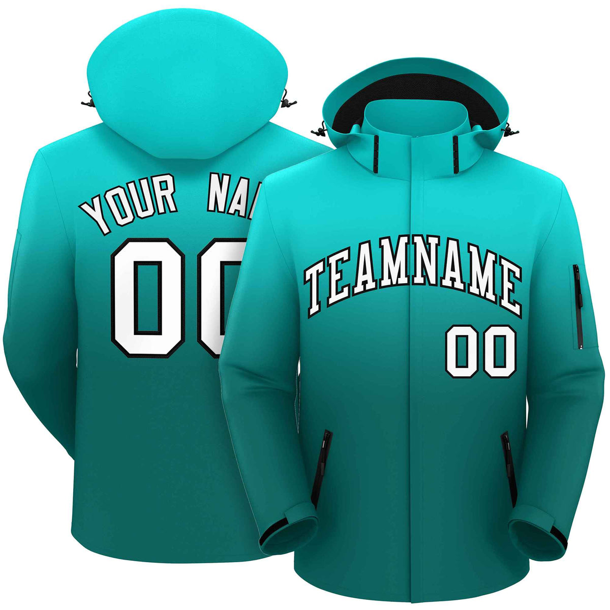 Custom Light Green Aqua Gradient Fashion Outdoor Hooded Waterproof Jacket