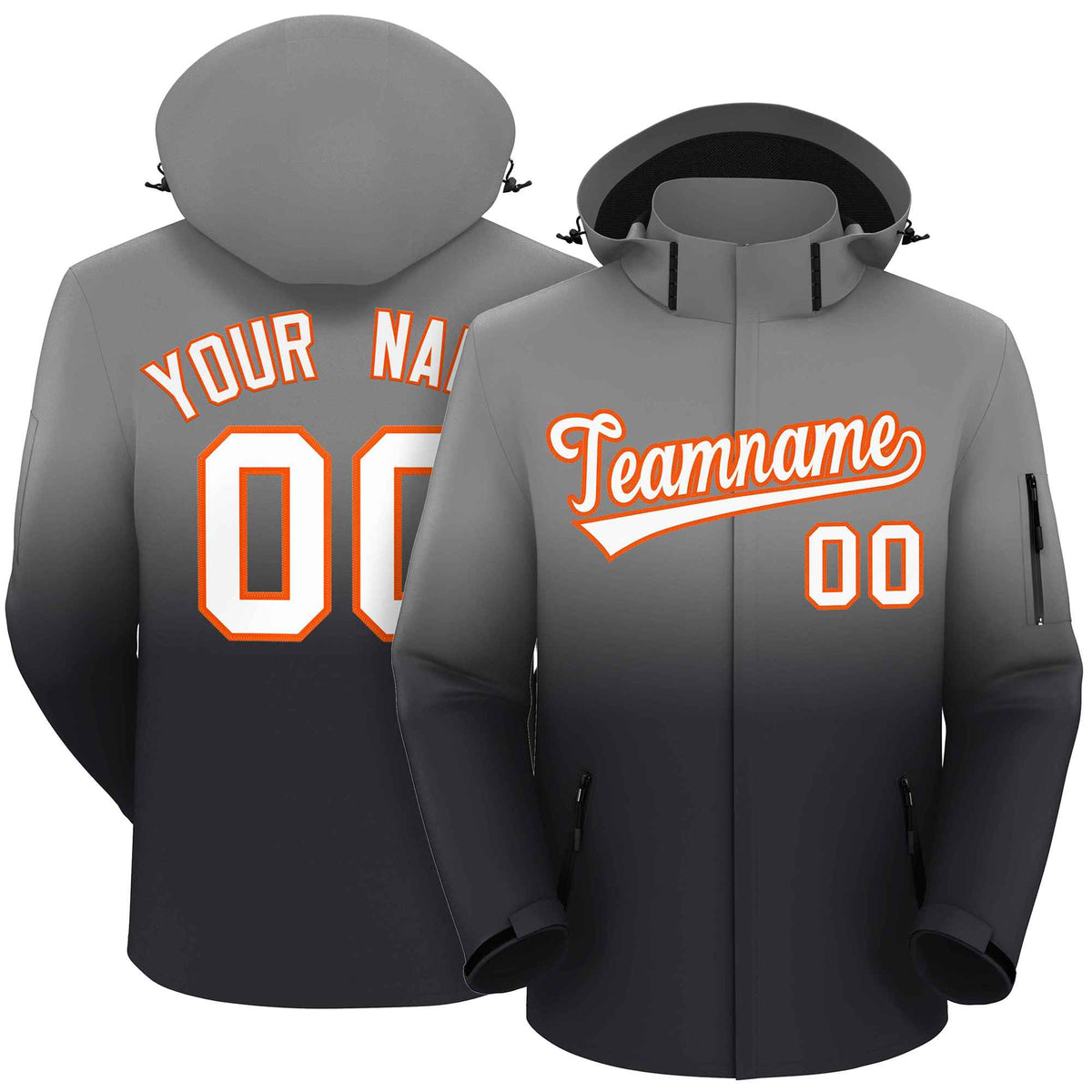 Custom Gray Dark Gray Gradient Fashion Outdoor Hooded Waterproof Jacket