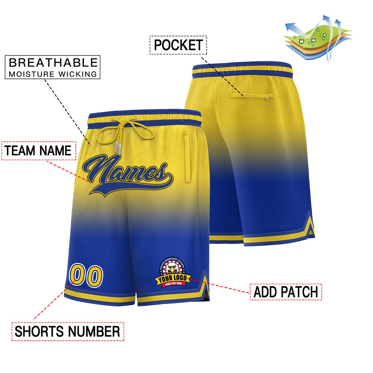 Custom Yellow Royal Personalized Gradient Fashion Basketball Shorts