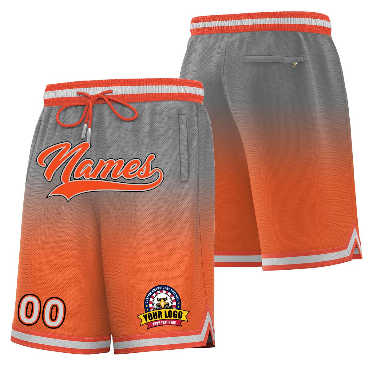 Custom Gray Orange Personalized Gradient Fashion Basketball Shorts