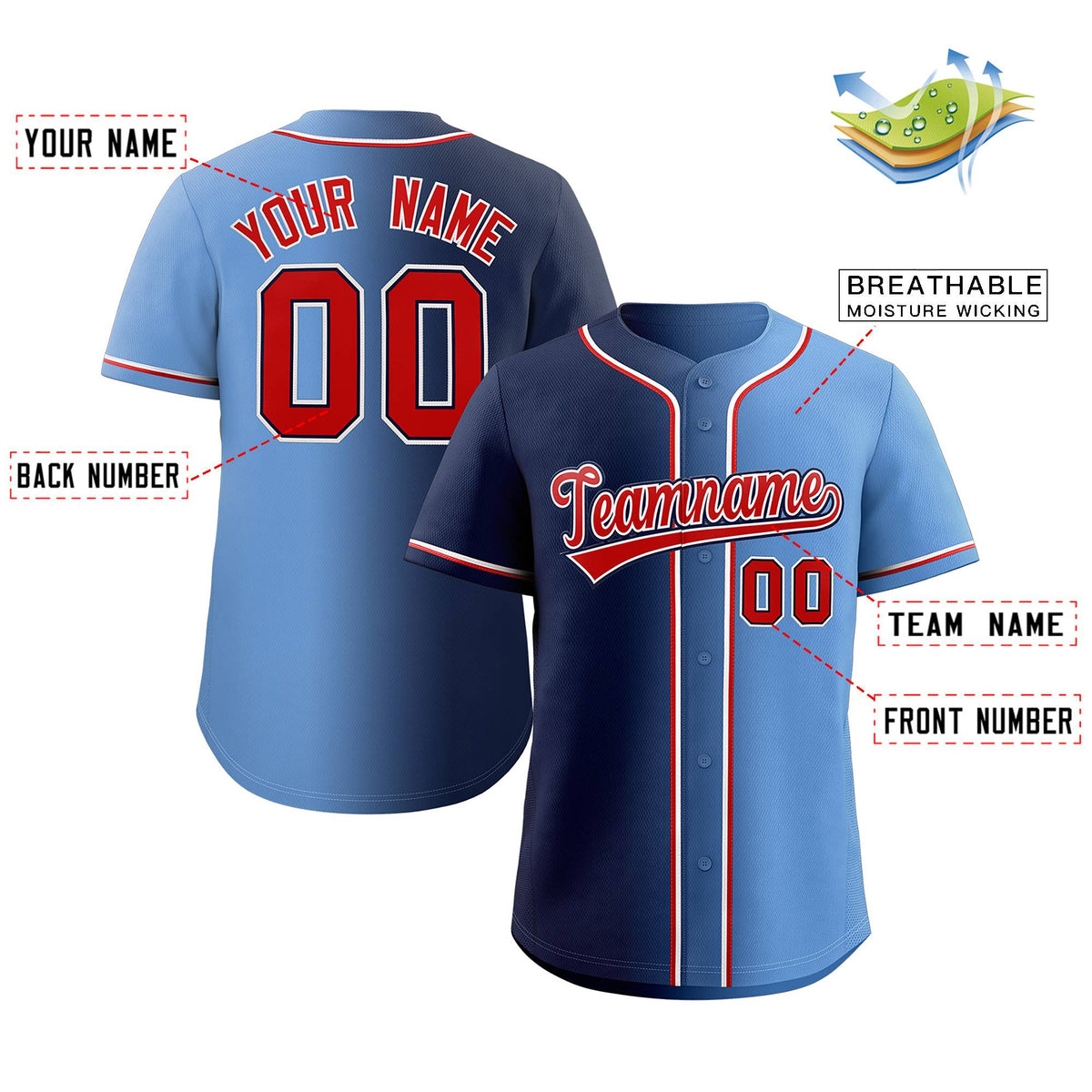 Custom Navy Red-Black Gradient Fashion Authentic Baseball Jersey