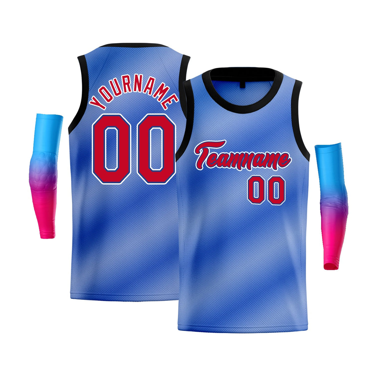 Custom Light Blue Red-White Gradient Fashion Tops Basketball Jersey