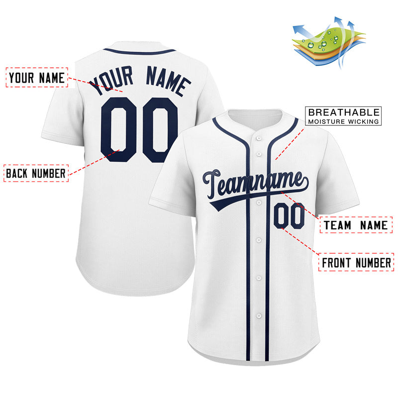Custom White Navy Classic Style Authentic Baseball Jersey