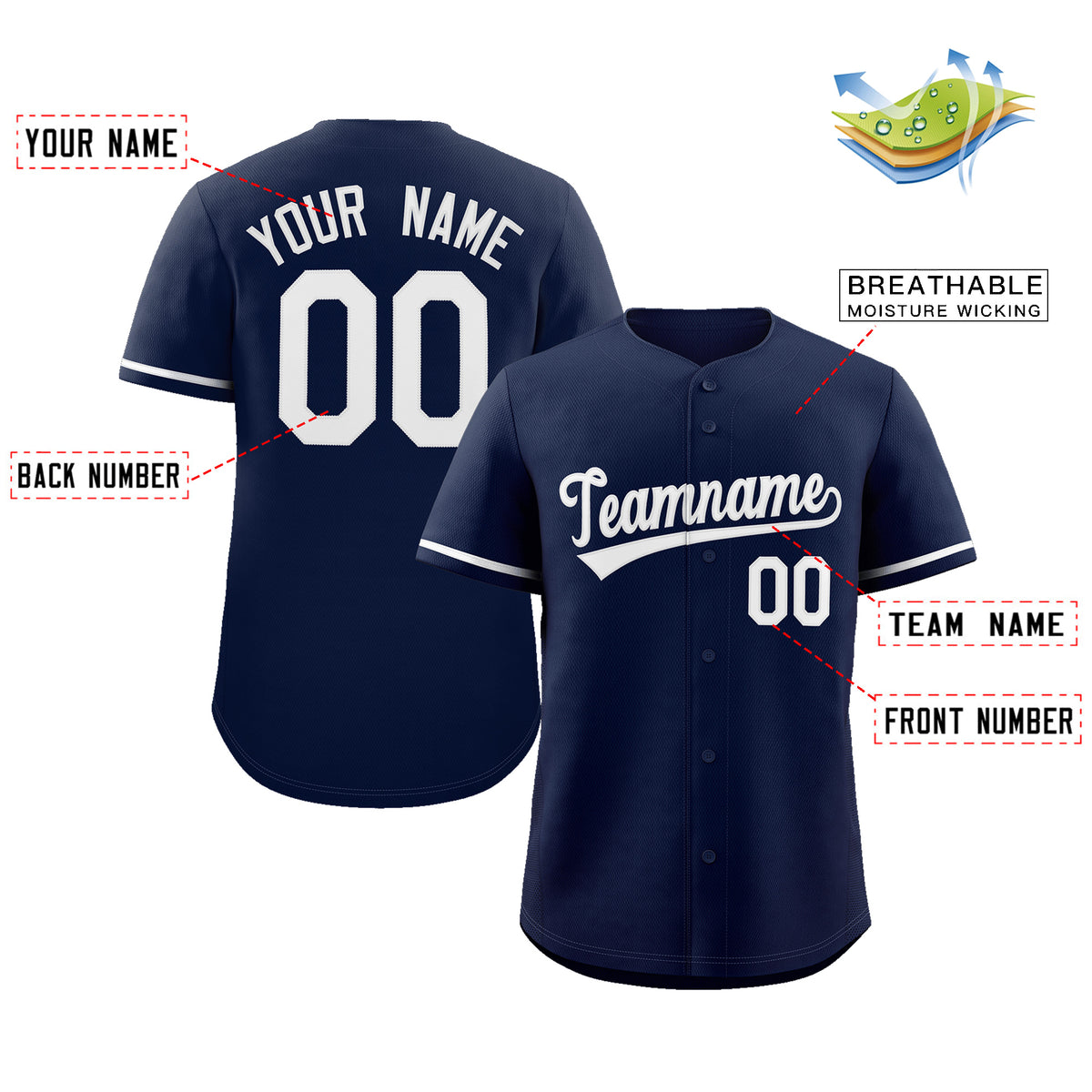 Custom White Navy Printing Game Training Shirt Baseball Shirt For Men Women Boys
