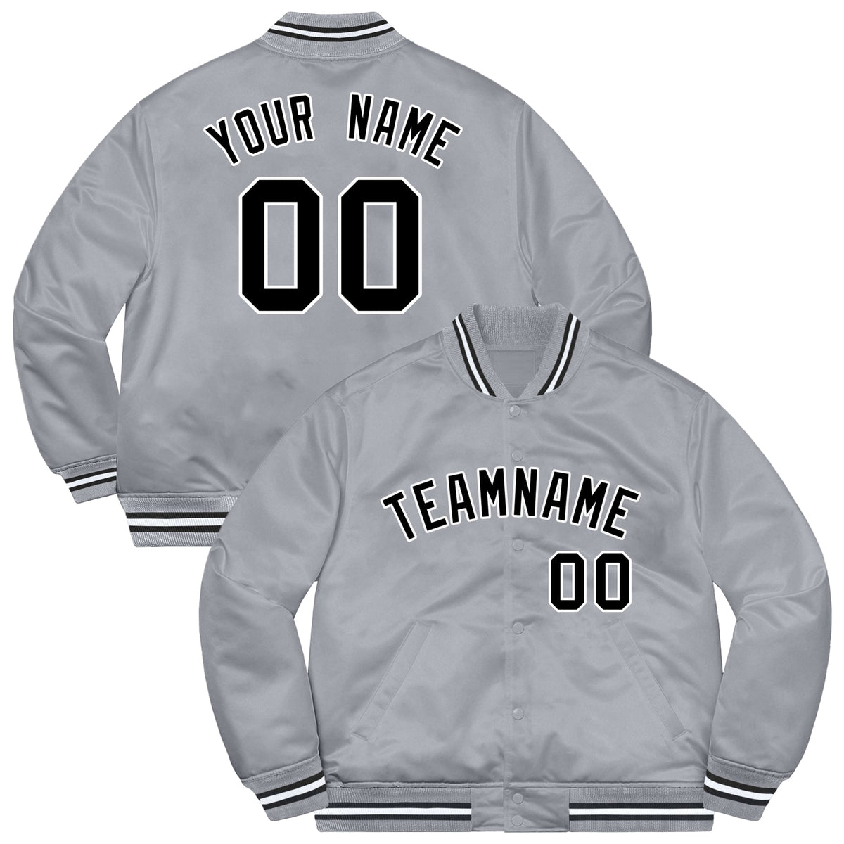 Custom Gray Black-White Letterman Solider Classic Style Varsity Full-Snap Jacket