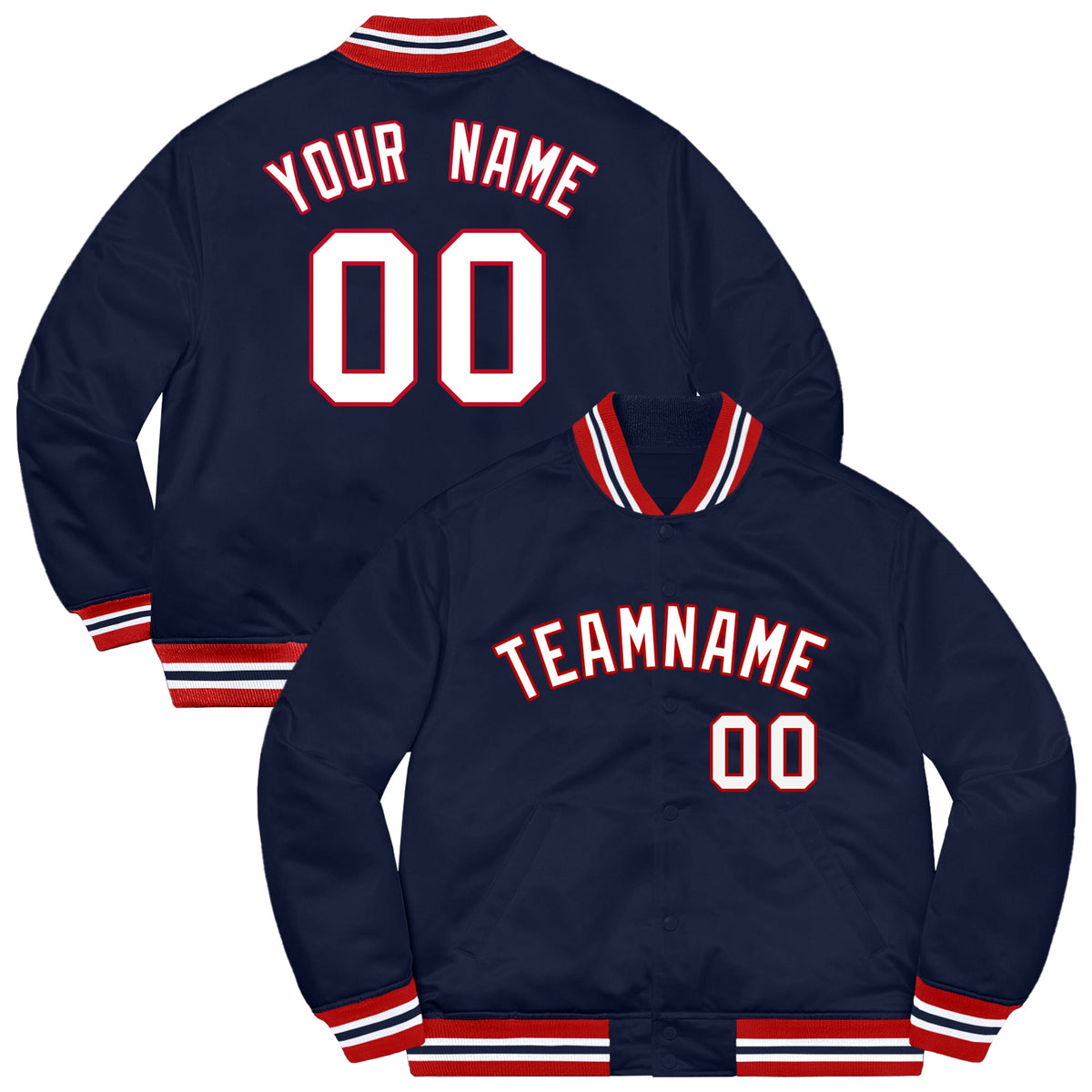 Custom Navy White-Red Letterman Solider Classic Style Varsity Full-Snap Jacket