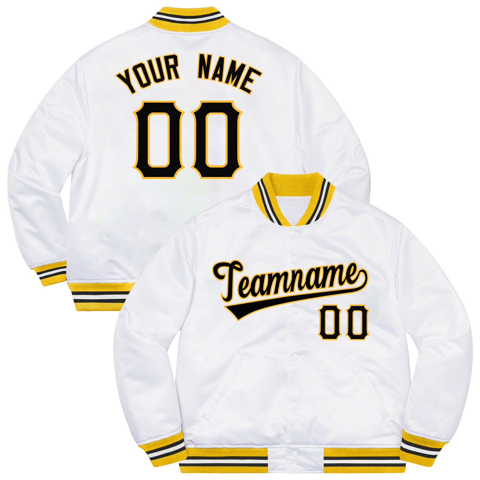 Custom White Black-Gold Letterman Solider Classic Style Varsity Full-Snap Jacket
