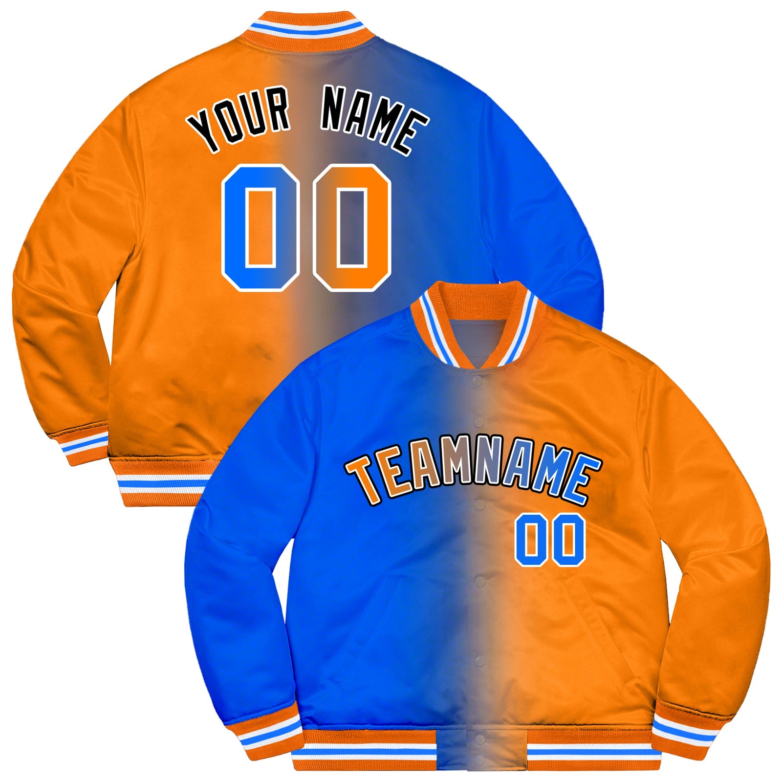 Custom Orange Panther Blue-Black Two Tone Gradient Fashion Bomber Jacket for Team Sports