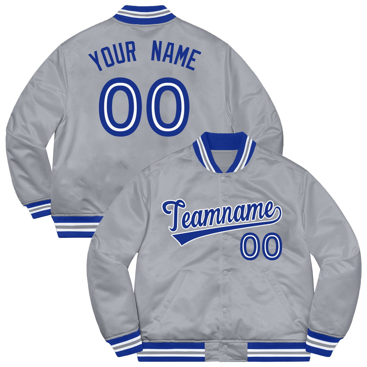 Custom Gray Royal-White Letterman Solider Classic Style Varsity Full-Snap Jacket