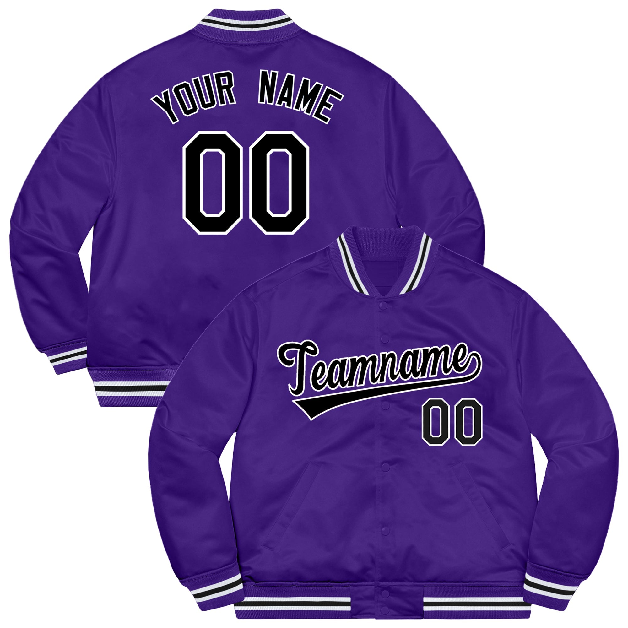Custom Purple Black-White Letterman Solider Classic Style Varsity Full-Snap Jacket