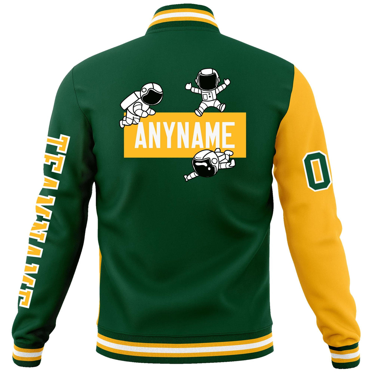 Custom Green Gold Two Tone Split Fashion Varsity Letterman Jacket with Raglan Sleeves