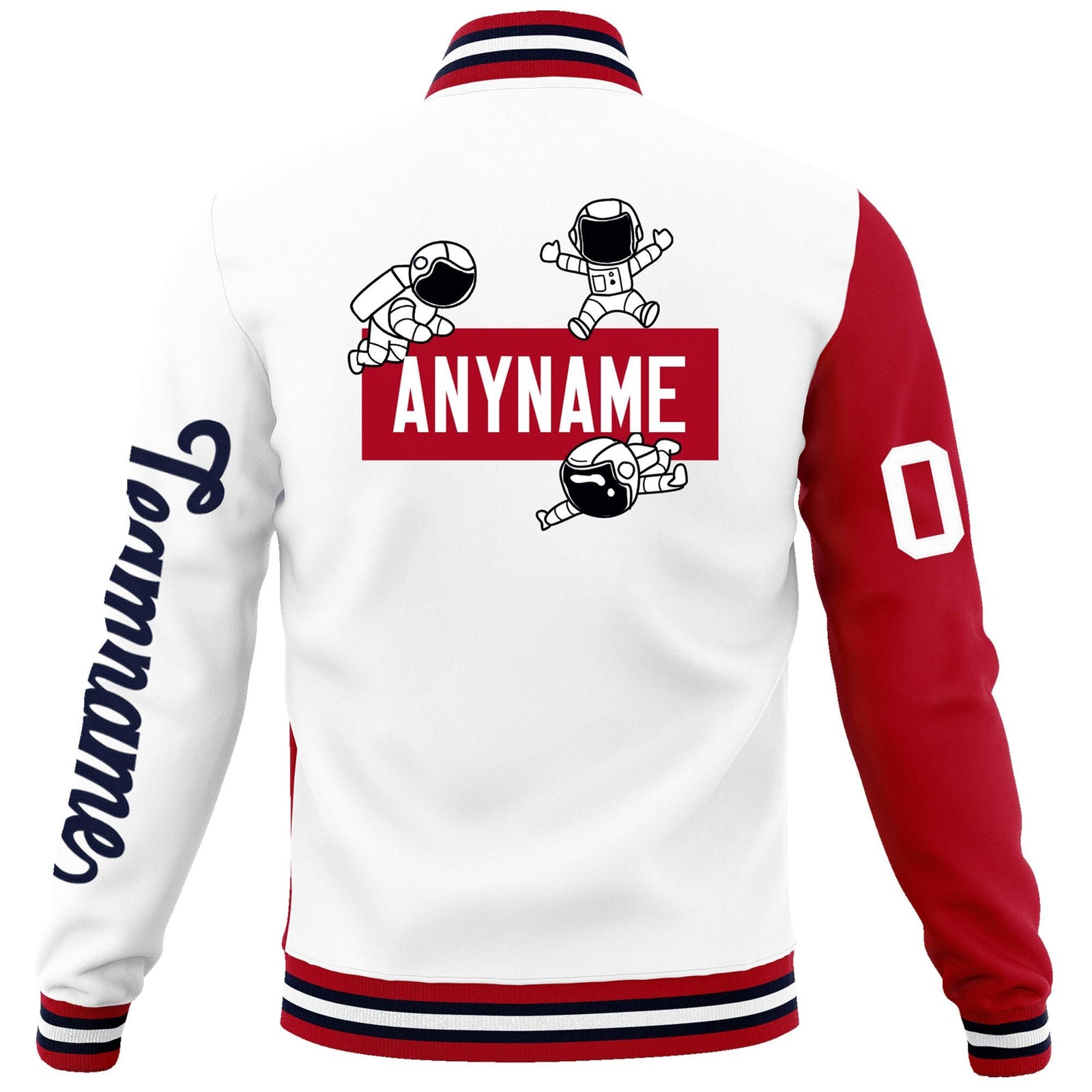 Custom White Red Two Tone Split Fashion Varsity Letterman Jacket with Raglan Sleeves