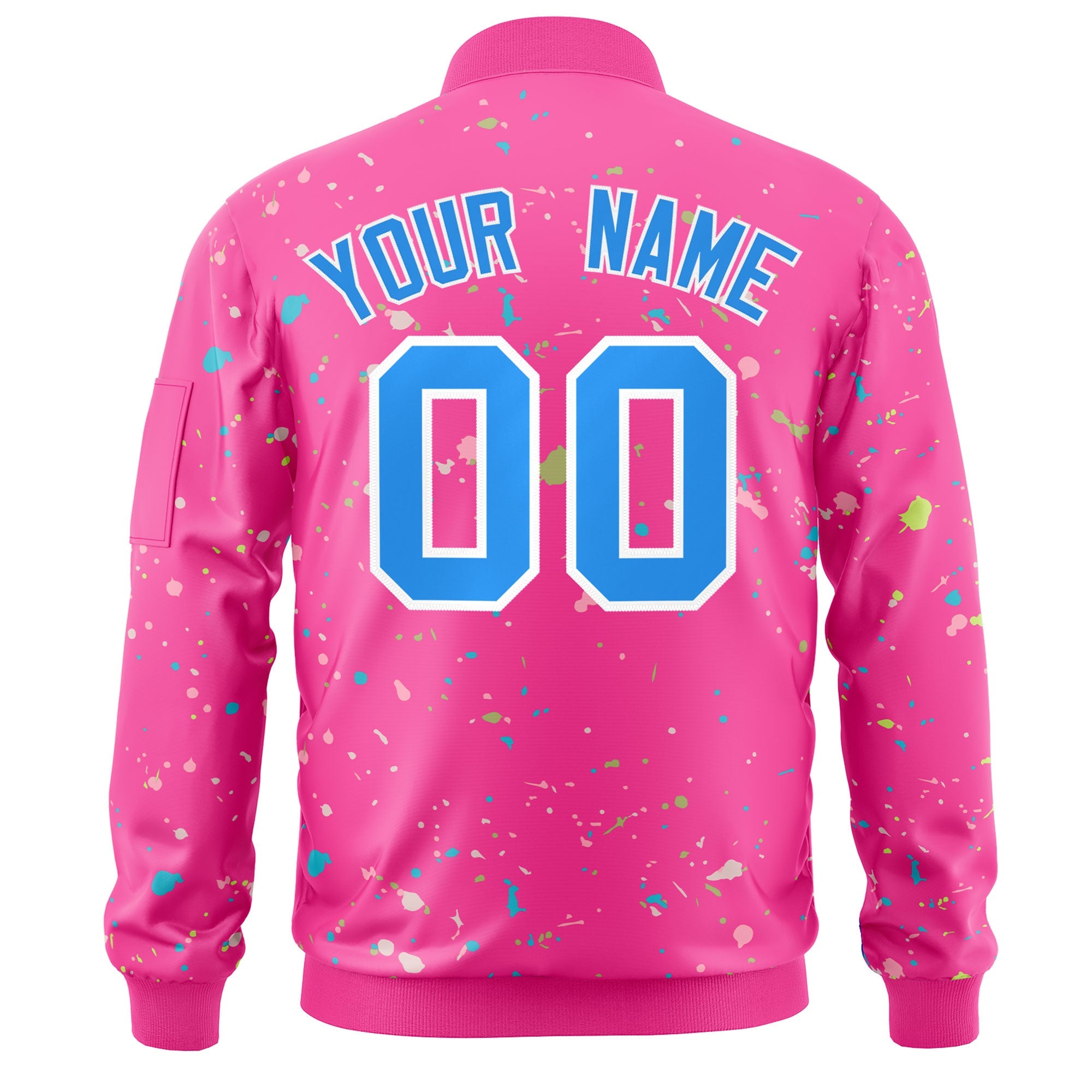 Custom Pink Powder Blue-White Varsity Full-Zip Splash Graffiti Pattern Letterman Jacket