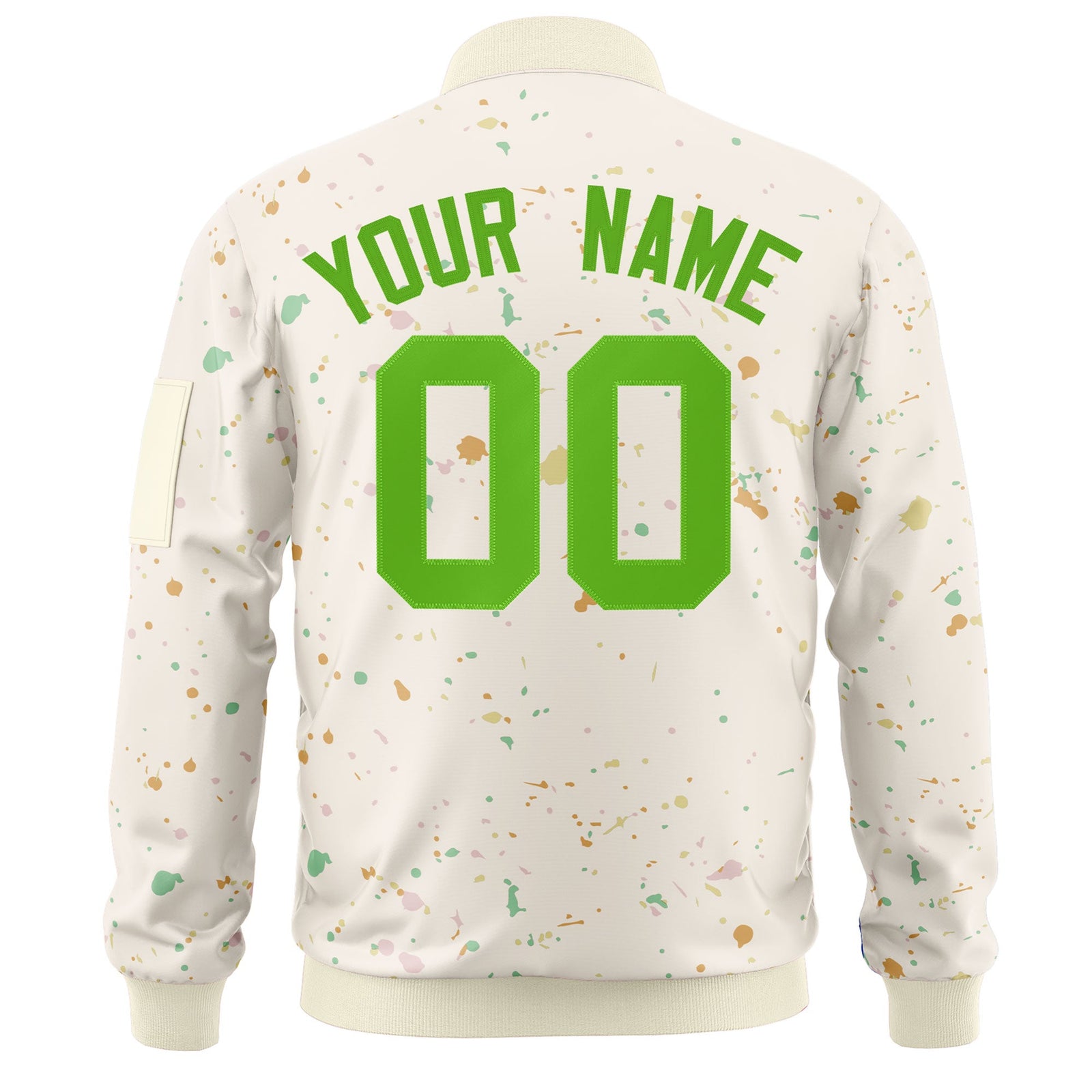 Custom Cream Green Varsity Full-Zip Splash Graffiti Pattern Letterman Jacket