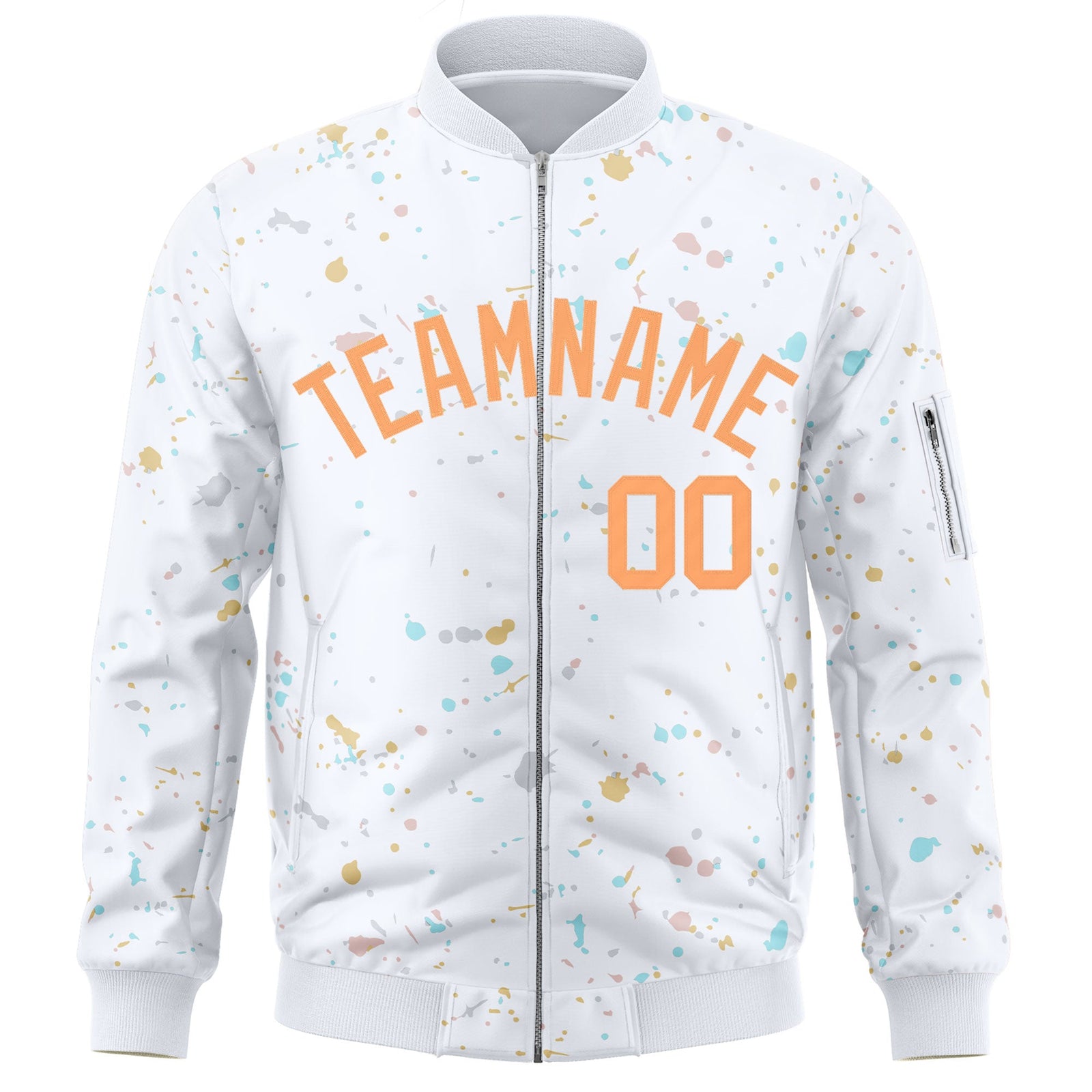 Custom White Orange Varsity Full-Zip Splash Graffiti Pattern Letterman Jacket