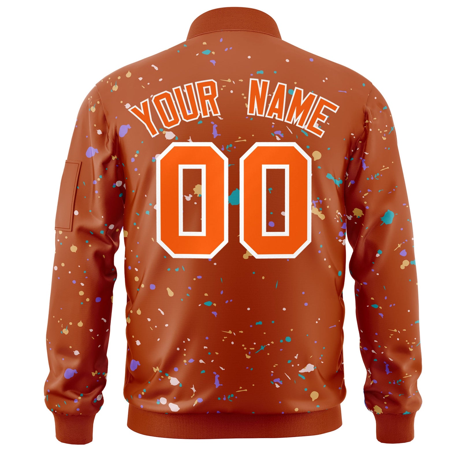 Custom Orange White Varsity Full-Zip Splash Graffiti Pattern Letterman Jacket