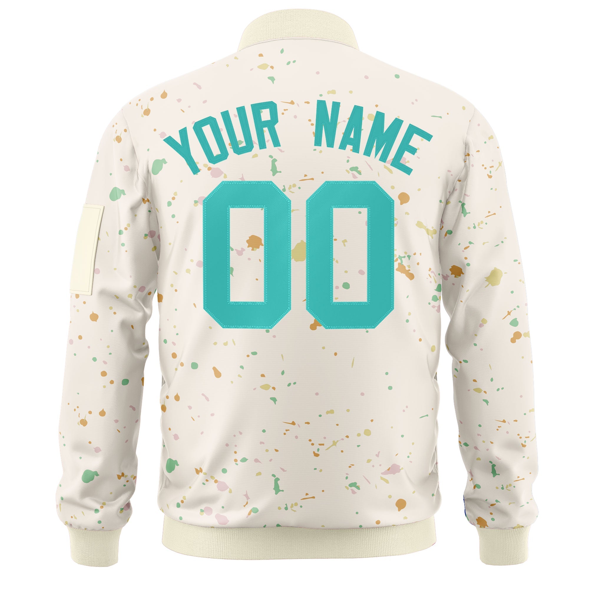 Custom Cream Aqua Varsity Full-Zip Splash Graffiti Pattern Letterman Jacket