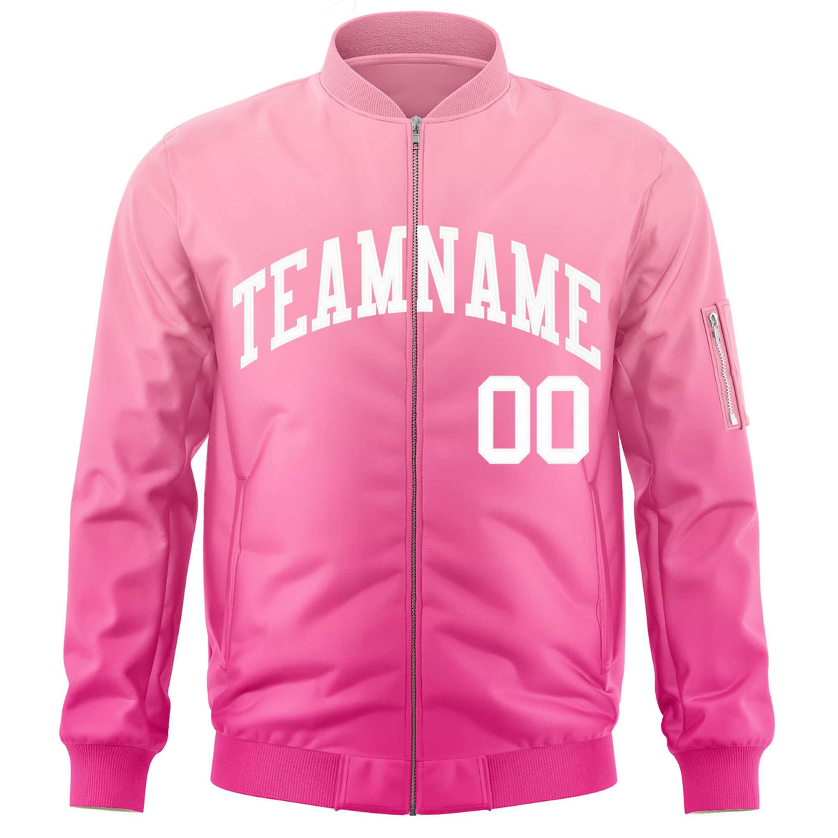 Custom Pink White Varsity Full-Zip Gradient Fashion Letterman Bomber Jacket
