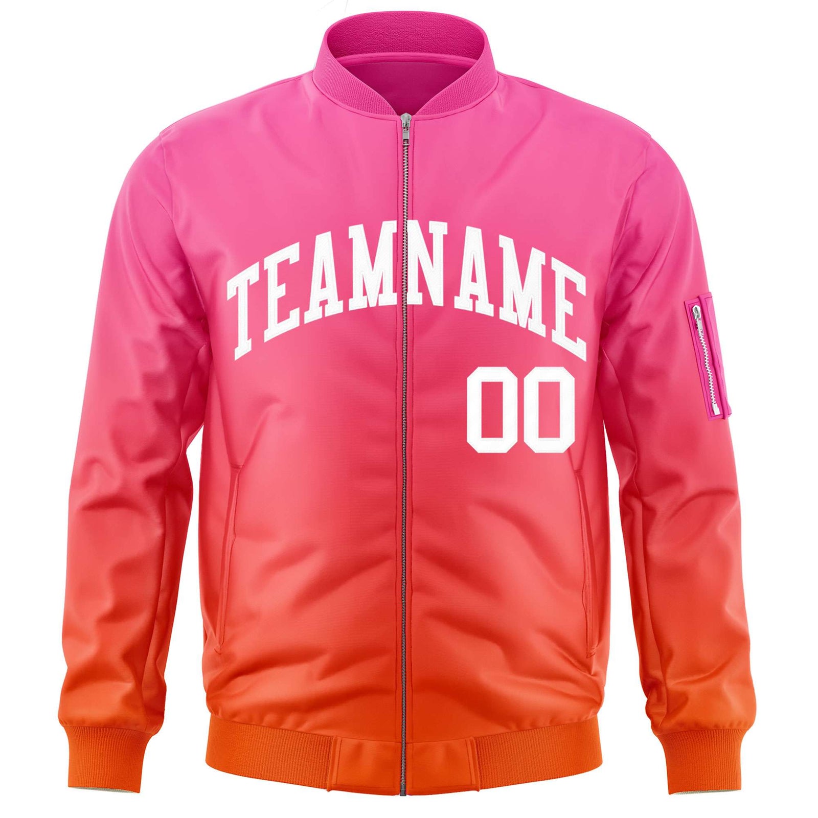 Custom Pink Orange-White Varsity Full-Zip Gradient Fashion Letterman Bomber Jacket