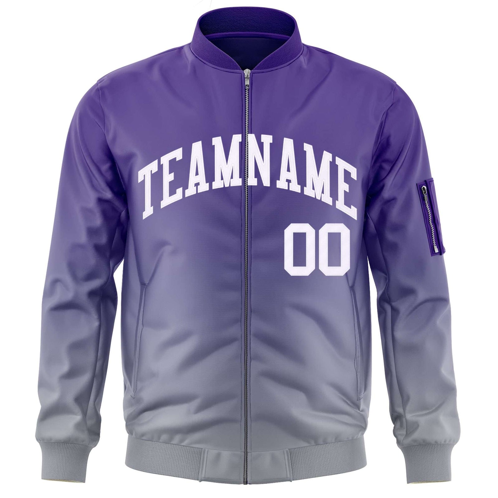 Custom Purple Gray-White Varsity Full-Zip Gradient Fashion Letterman Bomber Jacket